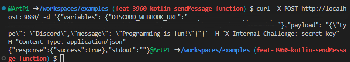 Terminal request that sends a Discord message
