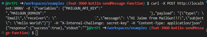 Terminal request that sends an email through Mailgun
