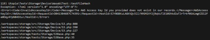 Detailed AWS access-key error from the test suite