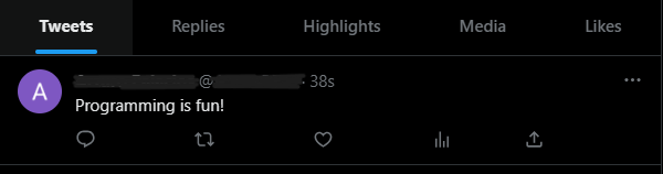 Tweet posted by the function