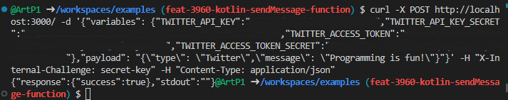 Terminal request that posts a tweet